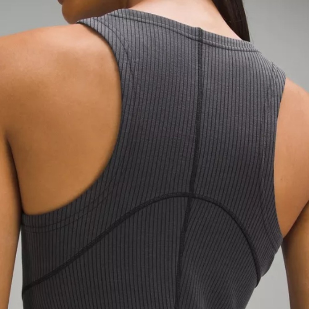 Lululemon Softstreme Ribbed Slim-Fit Racer Back Tank Dress Black Gray Size 8 - Picture 3 of 11